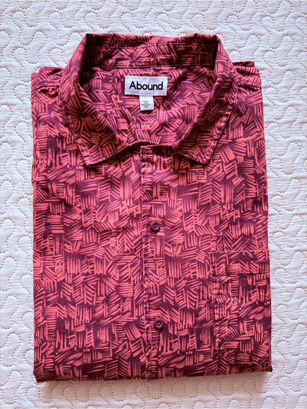 Abound Large 100% Cotton Men’s Maroon & Rust Orange Geometric Button-Down Shirt